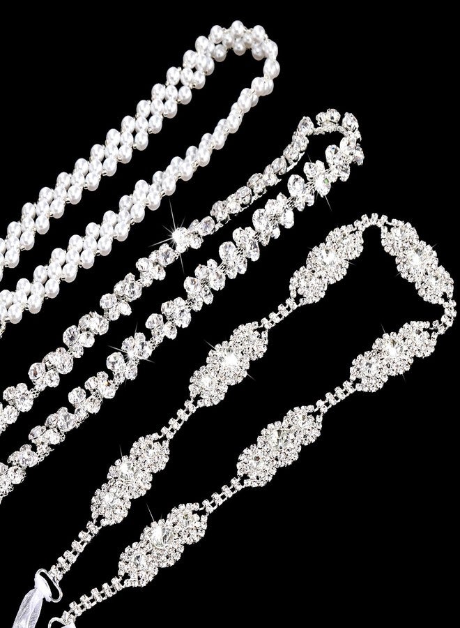 مجموعة من 3 أحزمة زفاف مرصعة بأحجار الراين من Tlence، وشاح كريستالي مع شريط أبيض، وحزام زفاف رفيع من اللؤلؤ، وإكسسوارات خصر مرصعة بالألماس مصنوعة يدويًا للنساء، مناسبة لفساتين العروس ووصيفات الشرف وحفلات التخرج. - Image 5